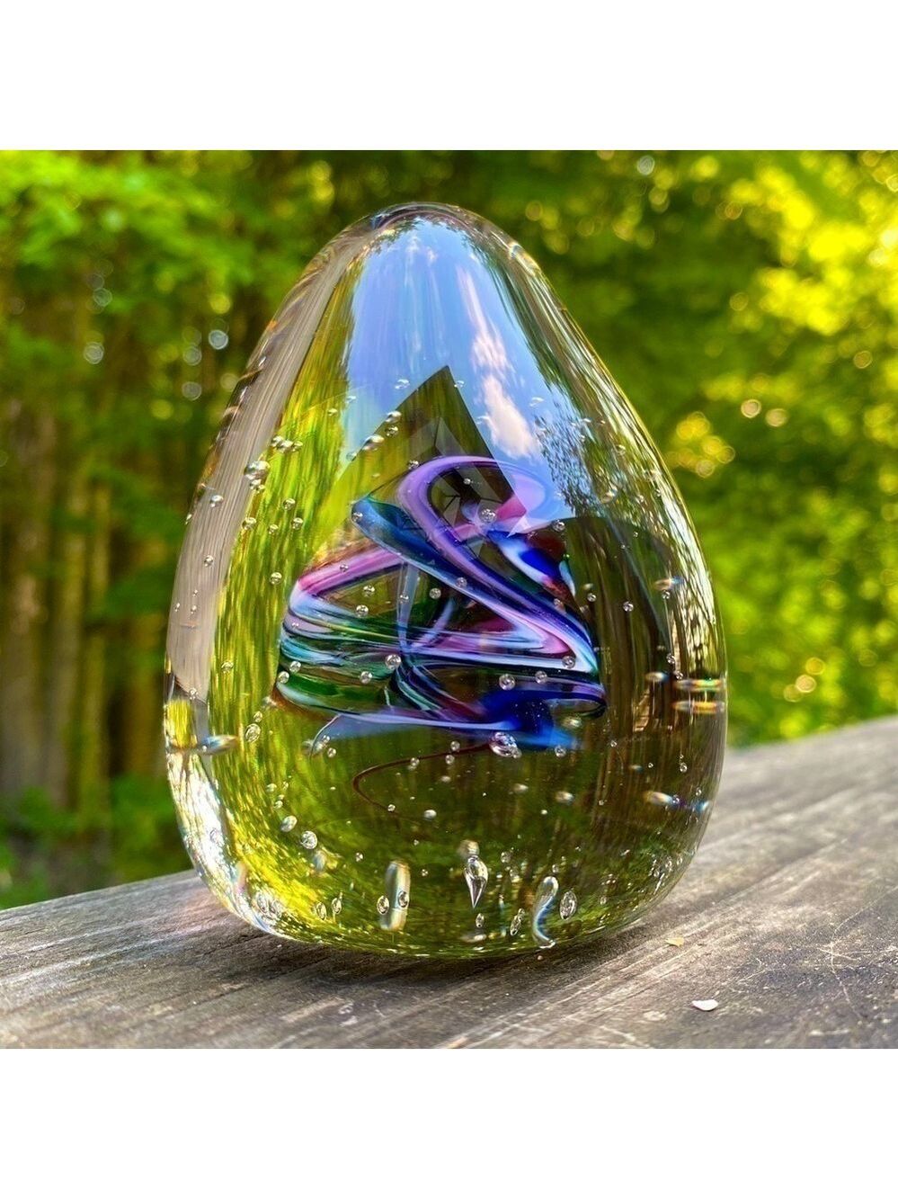 ART glass. Handblown and signed DR. Beautiful swirls/bubbles! 4”x3”